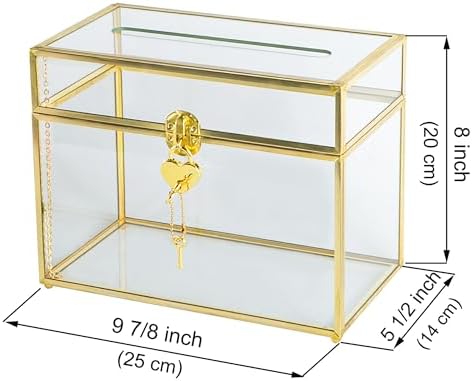 Glass Wedding Card Box with Slot and Lock, Large Clear Card Box Gold Brass Gift Card Storage Box with Lock for Wedding Receptions, Baby Shower, Birthday Party, Bridal Shower - Image 6