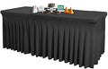 1 Pack Black Table Clothes for 6 Foot Rectangle Tables, Wrinkle Resistant Stretch Spandex Table Covers Fitted Tablecloth with Skirt for Event Banquet Wedding Birthday Party by PartyTalk