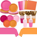 Mimorou 177 Pcs Pink and Orange Party Supplies Sunset Tableware Set by Mimorou
