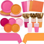 Mimorou 177 Pcs Pink and Orange Party Supplies Sunset Tableware Set by Mimorou