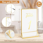 Floroom 24 Pack 5x7 Inch Clear Acrylic Sign Holders, Gold Border Double-Sided Vertical Picture Frames & Display Stands for Table Numbers, Photos, Menus, Flyers, Weddings, Parties & Events - Image 2