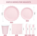 Goodluck 350 PCS Pink Paper Plates Set, 50 Guest Party Supplies - Image 2
