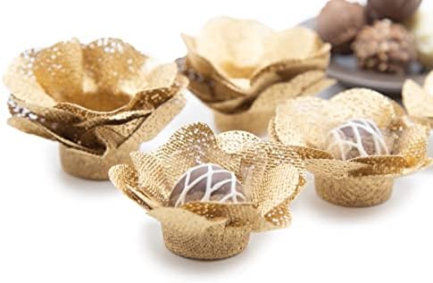 Handmade Fabric Truffle Cups | Truffle Liners | Truffle Wrappers | Fominhas | Candy cups | Forminhas de Brigadeiro | candy liners - Pack of 20 - Truffilio (Fabric, Camellia Gold) by Truffilio