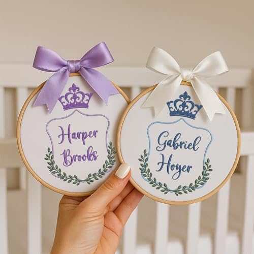 Embroidery Baby Name Sign, Personalized Welcome Baby Hoop Sign with Bow, Custom Baby Name Sign for Hospital, Infant Baby Shower Gifts New Parents (16) - Image 3