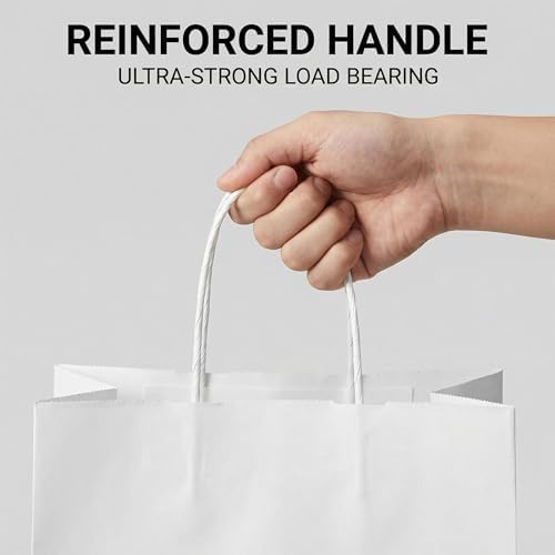 PAICUIKE 100Pcs White Kraft Paper Bags with Handles, 11x6x11 Inch Large Shopping Gift Bags for Valentine’s Day, Retail, Parties, Weddings, Birthdays, Gift Packaging - Image 6