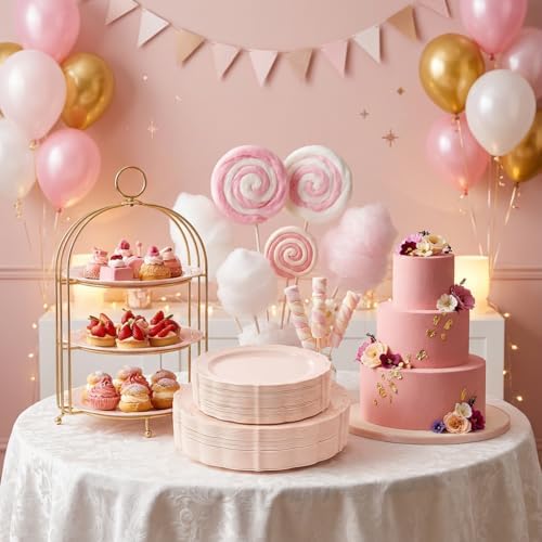 Tinybee 60PCS Pink Plastic Plates - Heavy Duty Pink Disposable Plates - Image 6