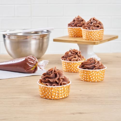 Restaurantware 5 oz Orange Polka Dot Pleated Paper Baking Cups, 200 Count - Image 4