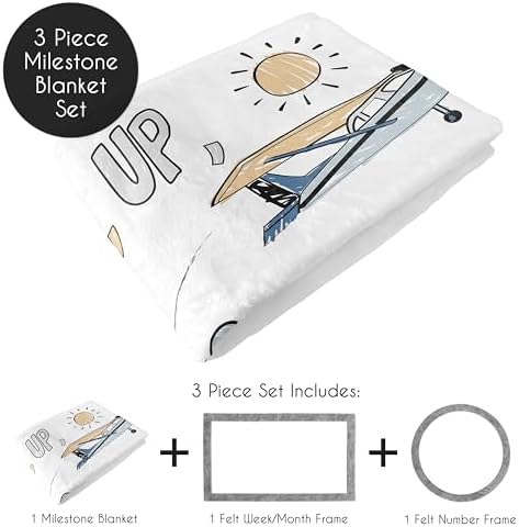 Sweet Jojo Designs Vintage Airplane Boy Baby Milestone Blanket Newborn Monthly First Year Photo Growth Chart Infant Memory Gift Set Grey Green Blue White Yellow Airplanes Plane Transportation Clouds - Image 2