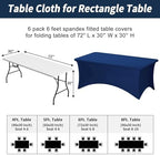 Fixwal 6 Pack 6FT Navy Blue Tablecloth Rectangle Spandex Table Cover - Image 3
