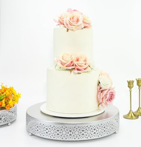 14 Inch Luxury Silver Cake Stand, Round Metal Dessert Display with Ornate Filigree Lace, Dual‑Coated Premium Finish for Wedding, Anniversary & Elegant Home Decor - Image 5