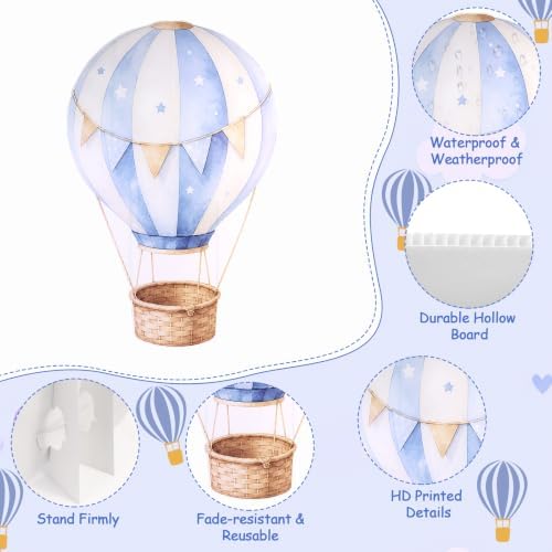 2 PCS Large Hot Air Balloon Baby Shower Decorations, Blue Hot Air Balloon Cardboard Theme Birthday Party Decor for Backdrop Yard Signs Standup Photo Booth Props - Image 5