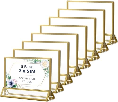 7x5 Acrylic Gold Picture Frames 8 Pack, Table Number Holders by DecorateYourSpace