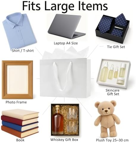 Papertide 36 Pack White Mini Gift Bags 16×6×12 inch with Tissue Paper - Image 4