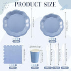 336 Pcs Dusty Blue Gradient Disposable Dinnerware Sets for 48 Guests, Blue Party Supplies Include Paper Plates, Cups, Napkins and Plastic Cutlery for Wedding, Birthday, Baby Shower Party - Image 2