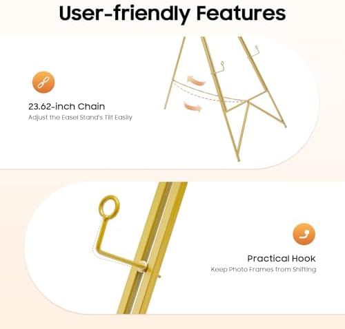 2pcs Wedding Welcome Sign Holder Portable Easel Display Stand for Poster Gold Metal Party Sign Stand Background Decor Tall Floor Easel Frame for Photo Reception Board Birthday Baby Bridal Shower Graduation (44.5''H) - Image 7