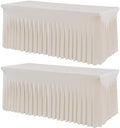 2 Pack Spandex Ivory Table Clothes for 6 Foot Rectangle Tables, 6FT Stretchy Tablecloths Fitted Table Cover Desk Skirt for Parties Weddings Birthday Banquet Baby Shower by Htper