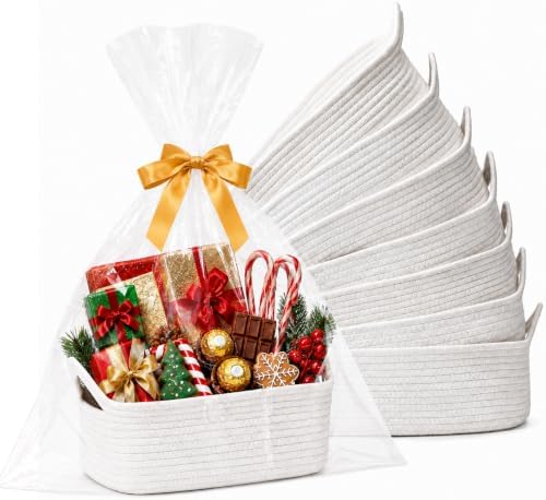 10 Pack White Woven Gift Baskets with Gift Bags and Ribbons, 12"x8"x5" by EUVBOKW
