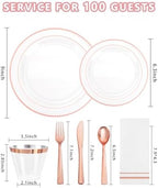 GATHER 700PCS Clear Rose Gold Plastic Plates 100 Guest for Wedding Party - Image 2