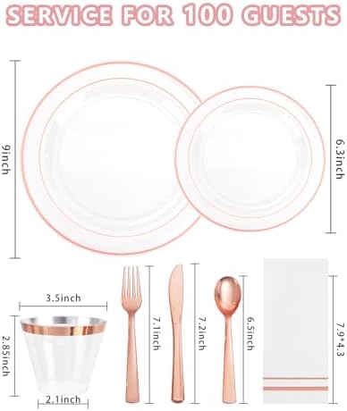 GATHER 700PCS Clear Rose Gold Plastic Plates 100 Guest for Wedding Party - Image 2