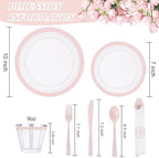 I00000 350 Pcs Clear and Pink Plastic Plates Dinnerware Set for 50 Guests - Image 6
