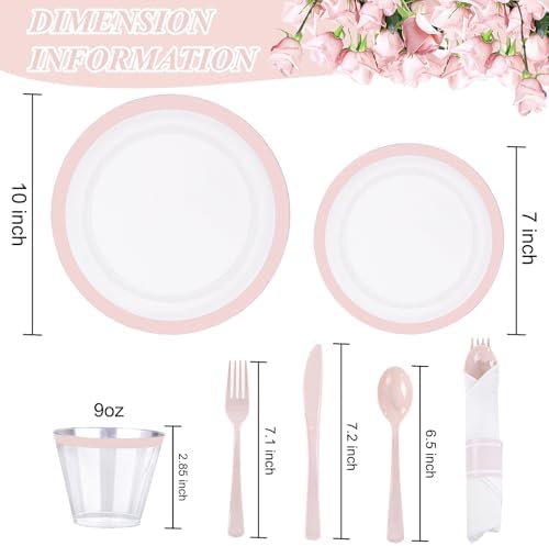 I00000 210 Clear Pink Plastic Plates Set, Pink Disposable Plates for Party - Image 5