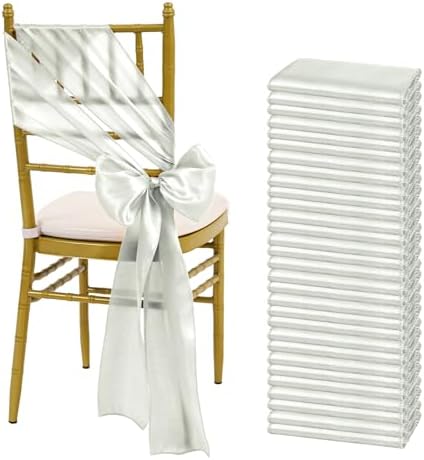 fani Silver Satin Chair Straps Bows,60 PCS 7x108 Inch,Chair Sash by fani