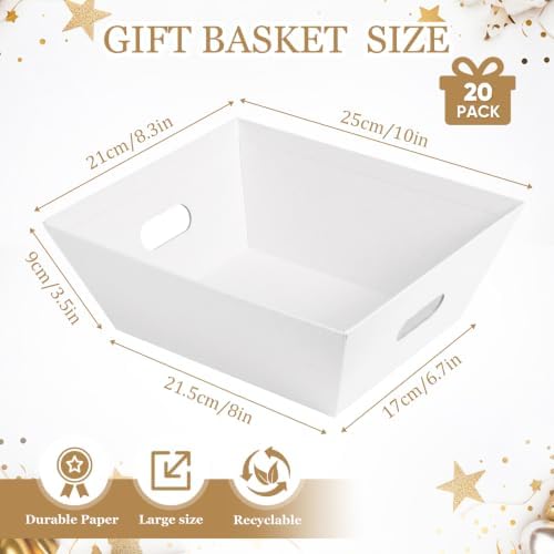 20PACK Baskets For Gifts Empty, 10 x 8” Thick White Gift Basket with 20 Bows 20 Bags Empty Gift Baskets for Christmas, Valentine’s Day, Easter, Birthdays, Valentine’s Day Wrapping Gift - Image 2
