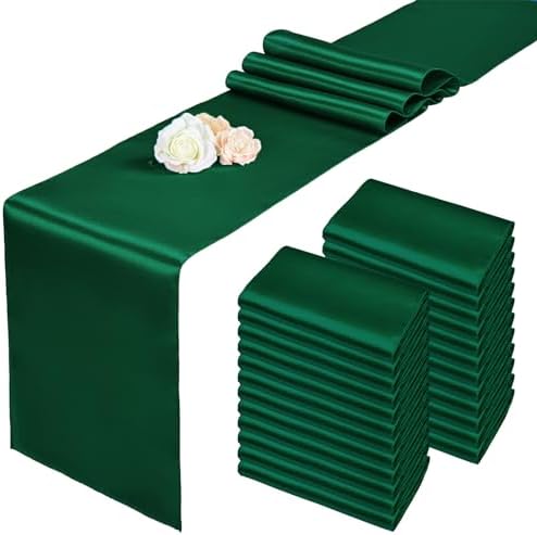 24 Pack Forest Green Satin Table Runners 12 x 108 Inch Long Table Runners for Rectangle Round Tables,Smooth Table Runner for Wedding, Birthday Party Banquets Graduation Engagements Decoration by Pesonlook