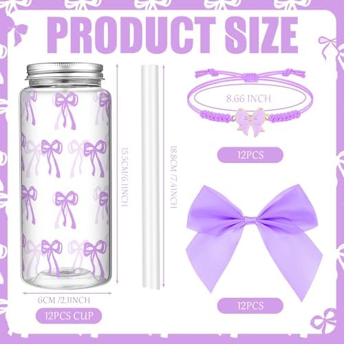 Yungyan Purple 36 Pcs Bow Plastic Cups with Lids and Straws Coquette Bow Bracelets Clear Reusable Soda Bar Party Drinking Cups for Dance Ballet Wedding Baby Shower Birthday Party Supplies - Image 2