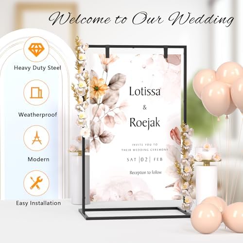 50H" Wedding Welcome Sign Stand with 8 Pair Satin Ribbon & 2 Leather Strap - Image 2
