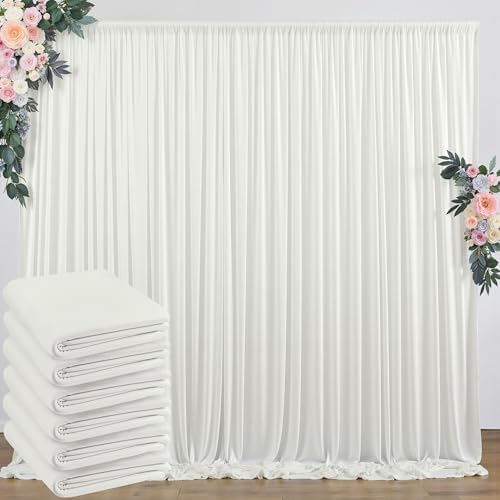 30 ft x 8 ft Ivory Backdrop Curtain Panels, 6 Panels 5 ft x 8 ft Wrinkle Free Polyester Photography Backdrop Drapes, Wedding Party Home Decoration Supplies by Outpain