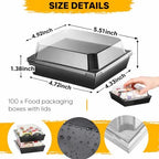 Sabary 100 Pack Charcuterie Boxes with Clear Lids 5 Inch Cookie Box, Black - Image 2