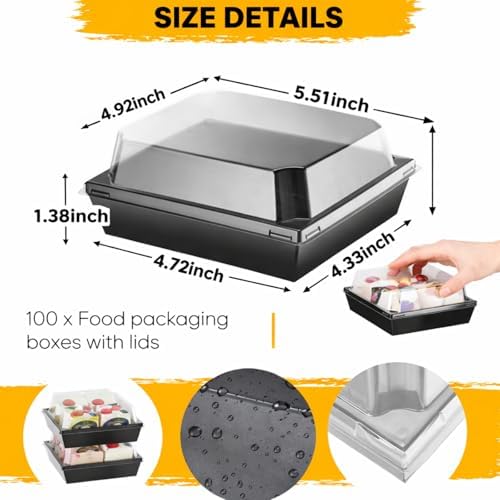 Sabary 100 Pack Charcuterie Boxes with Clear Lids 5 Inch Cookie Box, Black - Image 2