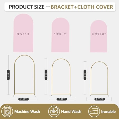 Arch Backdrop Stand and Cover Set, 3 Metal Balloon Arch Backdrop 4ft 5ft 6ft, Gold Arched Stand Frame for Wedding, Parties,Birthday, Event Decorations (Pale Pink,4ft+5ft+6ft) - Image 2