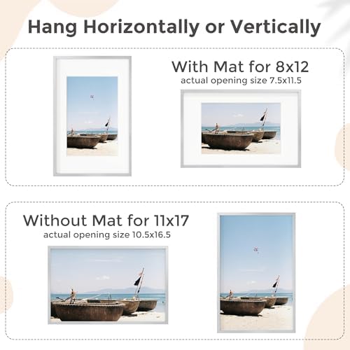FLYJOE 11x17 Metal Picture Frame for Wall With Mat for 8x12, 11''x17'' Aluminum Photo Frames With Tempered Glass for Home Decor, Minimalist Modern Poster Frame Horizontal And Vertical Formats, Silver - Image 4
