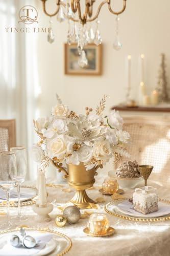TINGE TIME Christmas Artificial Flowers Combo, Poinsettia White Gold - Image 3