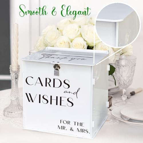 White Acrylic Card Box with Slot & Lock, Elegant Wedding Card Boxes for Reception, Large Money Envelope Gift Card Box for Party Wedding Birthday Engagement Anniversary Stylish Table Decor - Image 5
