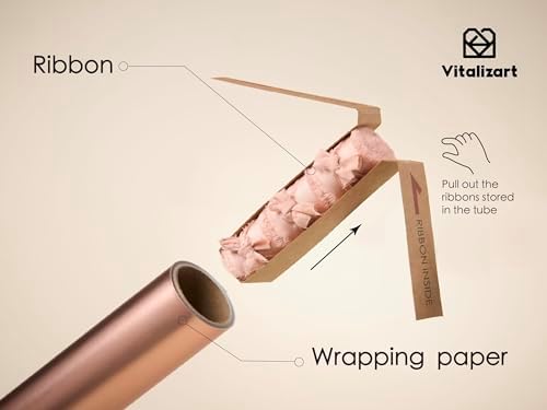 Vitalizart Matte Metallic Pink Wrapping Paper Set 30" Ribbons & Gift Tags - Image 3