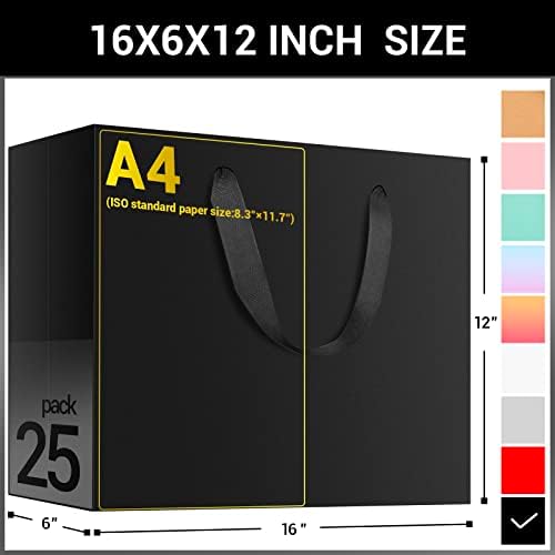 EUSOAR Exra Large Gift Wrap Bags Bulk, 25 Pack 16x6x12 inches Black Paper Heavy Duty Bags with Handles, for Business, Grocery, Boutique, Retail, Wedding, Party Favors, Baby Showers, Birthdays - Image 2