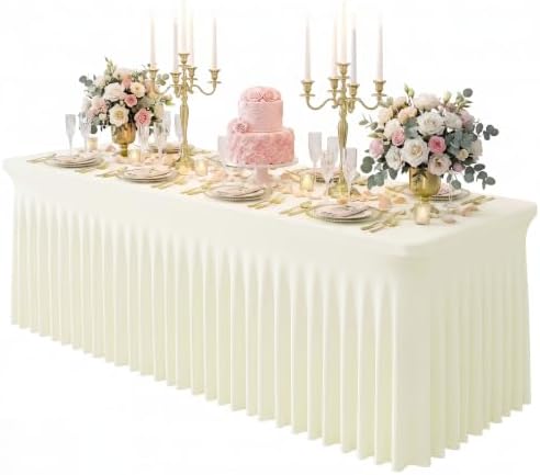 Ivory Spandex Tablecloth for 8FT Rectangle Tables, Table Skirt by Baoszty
