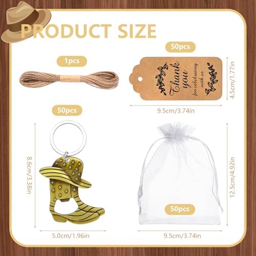 50Set Cowboy Boot Bottle Opener Keychains Baby Shower Return Favors for Guests, Western Bottle Opener Souvenirs for Wedding Birthday Quinceanera Party Favors (Bronze 50pcs) - Image 2