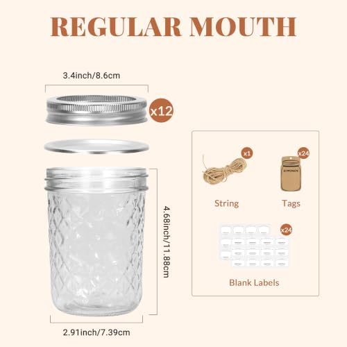 CycleMore 16 oz 12 Pack Crystal Mason Jars With Airtight Lids - Image 2