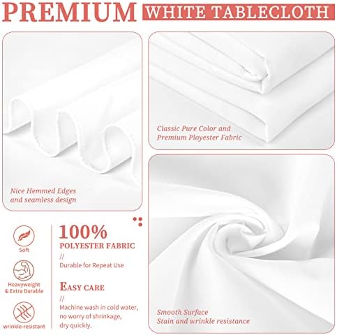 Showgeous 52x52 Inch White Square Tablecloths, Polyester Table Covers - Image 3