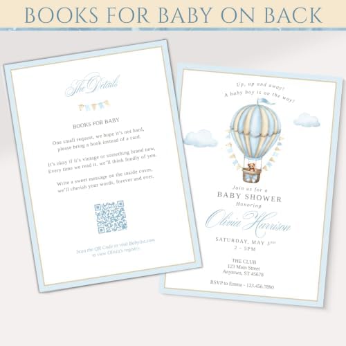 Personalized Baby Shower Invitations with Optional Books for Baby Insert | Vintage Hot Air Balloon Baby Shower Invite | Custom Printed Invitation - Image 7