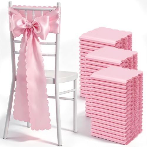50 Pcs Pink Satin Chair Sashes Bows, 7 x 108 Inch by Unknown