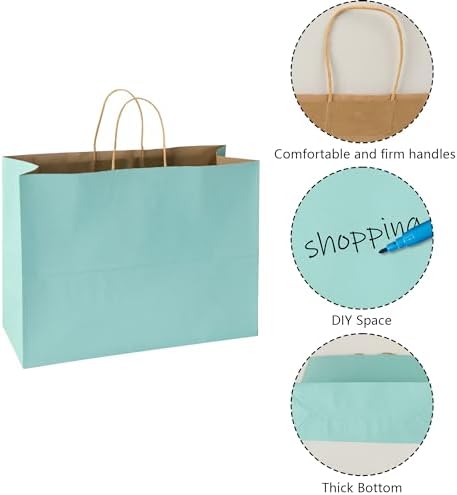 BLEWINDZ 70Pcs Gift Bags Large 16x6x12 Inches Kraft Paper Bags with Handles Bulk – Light Blue Goodie Bag Shopping Bag for Grocery Merchandise - Image 6
