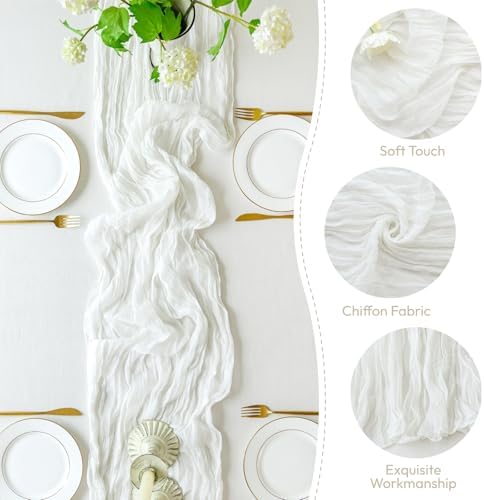 Sioloc Ivory White Cream Cheesecloth Table Runner 120'' x 35'',Spring Easter Decor Soft Gauze Boho Wedding Table Decor for 10ft Table Birthday Party,Baby Shower, Bridal Shower, Home & Event Decor - Image 3