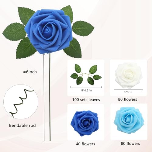 Artificial Flowers Realistic Roses, Real Looking Fake Roses with Stem for DIY Wedding Bouquets Centerpieces Bridal Shower Party Home Romantic Decorations (Shades of Blue, Regular 3" - 200pcs) - Image 2
