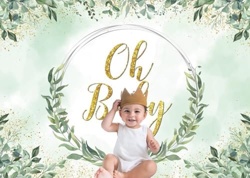 15x10FT Baby Shower Backdrop Oh Baby Sign Eucalyptus Greenery Wreath Background for Boys Girls Kids Gender Reveal Party Decorations Family Photo Booth Props - Image 2