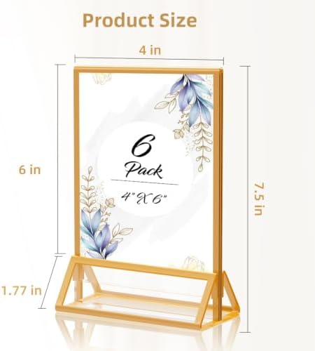 PPH-Sisy 4x6 Acrylic Sign Holders 12 Pack Gold Picture Frames Table Top Sign Holders Flyer Menu Holder, Double-Sided Photo Frames Clear Display Stand for Wedding Party Home Office - Image 3